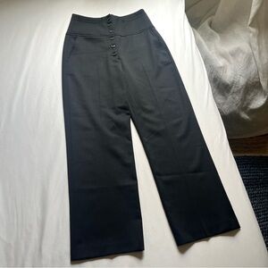 G. GOOP black high rise exposed button fly straight wide leg trousers